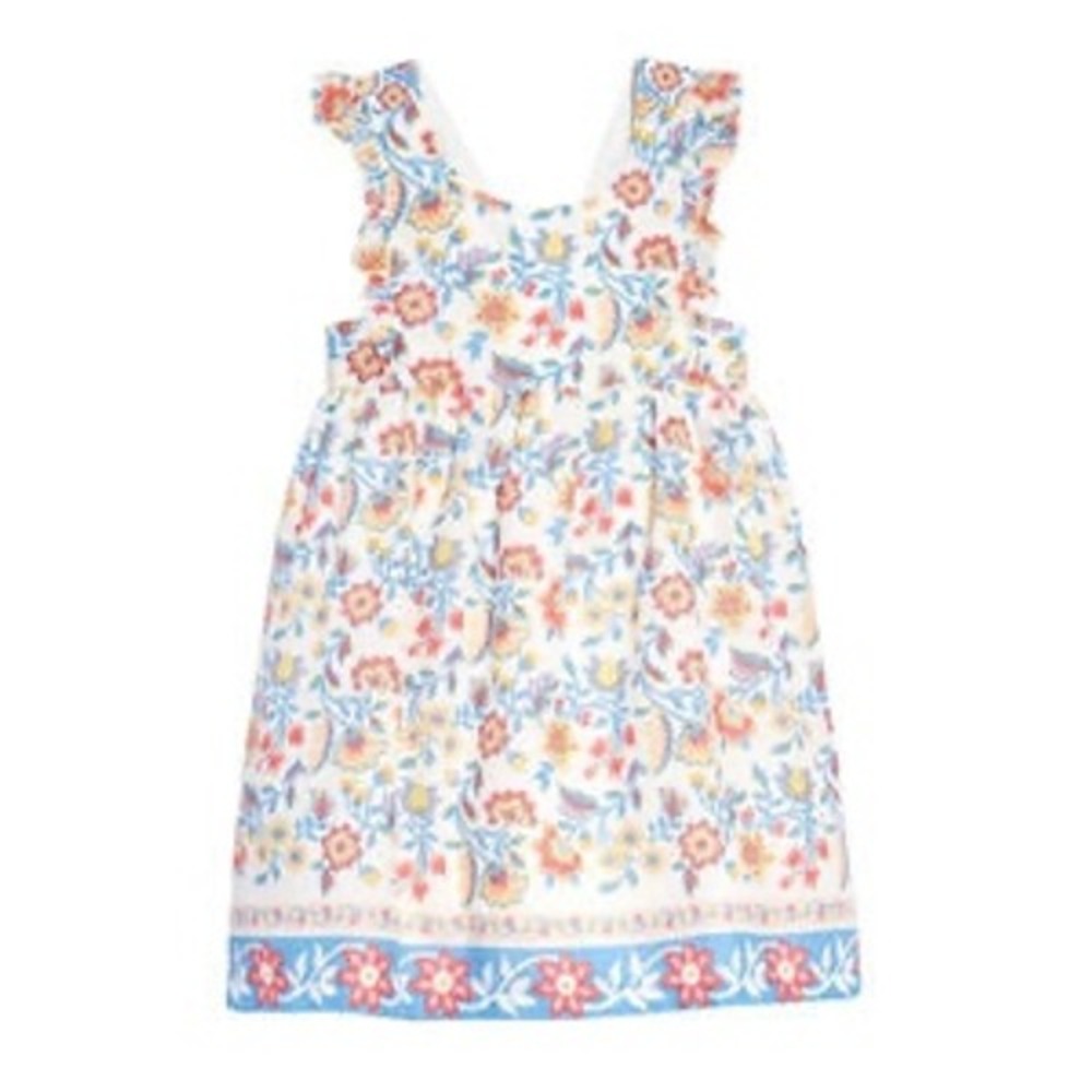 Mini Boden Girls Floral Ruffle‎ Sun Dress Ivory Blue 2-3Y 98cm NWT